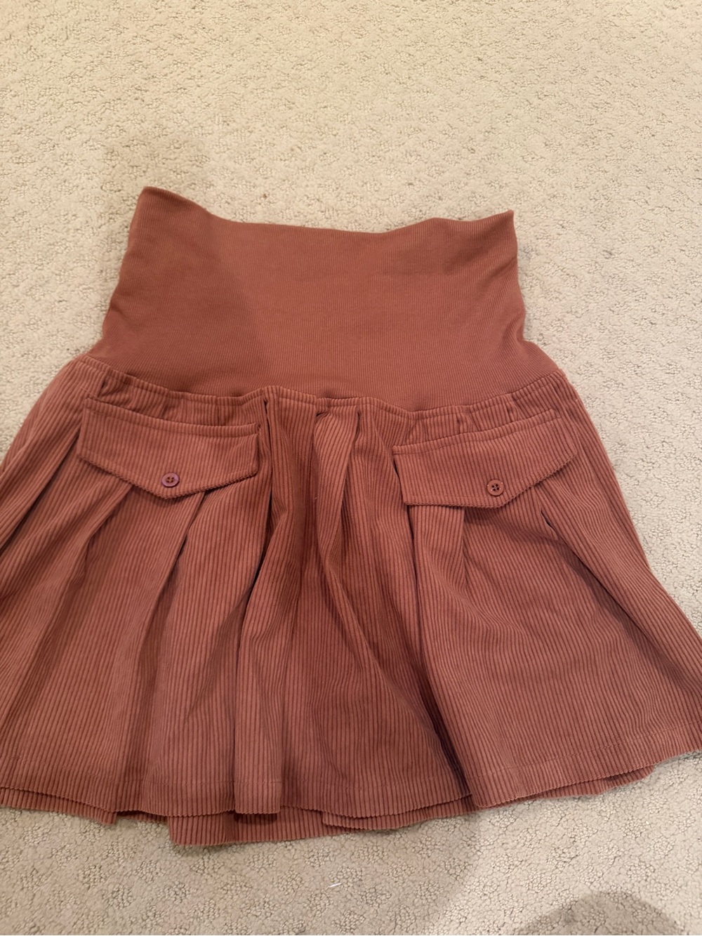 Fab’rik High-Waist Corduroy maroon Flared Skirt in Rust